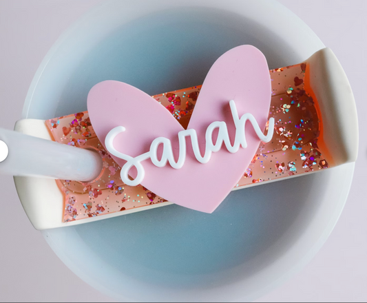 Valentine's Day Name Plate, Heart Tag for tumbler