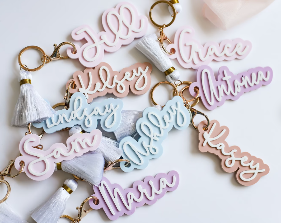 Backpack tag  Personalized keychain for her  Custom name tag  Bridesmaid keychain